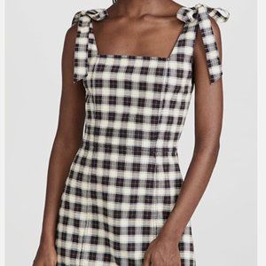 Alice and Olivia Maryann Tie Shoulder Plaid Mini Dress